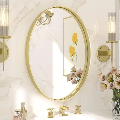 Miniatura 90 de TETOTE Espejo de marco dorado cepillado de 16 x 24 pulgadas, espejo de tocador de baño de latón dorado para pared, espejo enmarcado rectangular