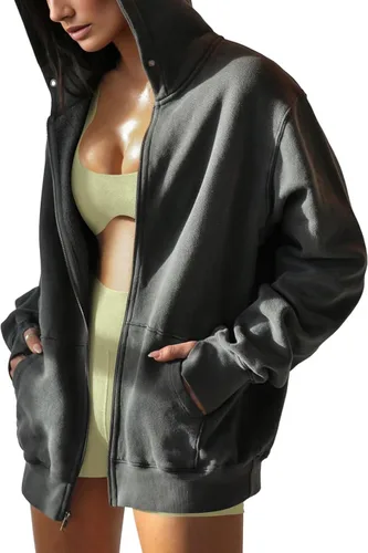Miniatura 3 de Cosonsen Sudaderas con capucha y cremallera para mujer, ropa Y2K, chaquetas de forro polar con bolsillos