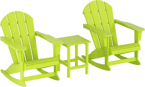 Miniatura 21 de WestinTrends Malibu - Juego de 3 sillas mecedoras Adirondack de polietileno para exteriores y patio con mesa auxiliar (2 plazas), color azul marino