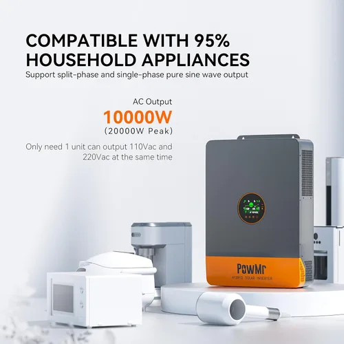 Miniatura 7 de PowMr Inversor solar de fase dividida de 10000 W de 48 V a 120/240 V CA, inversor UL1741 de 10 KW con controlador de carga MPPT de 200 amperios