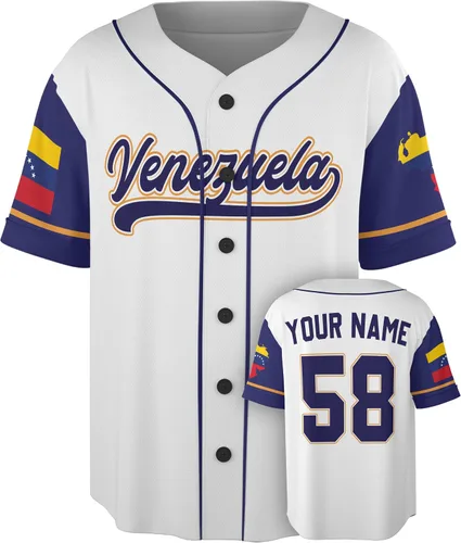 Miniatura 12 de Camiseta de béisbol personalizada de Venezuela - Camisetas deportivas personalizadas del orgullo Veneka con número de nombre, camisas de Beisbol