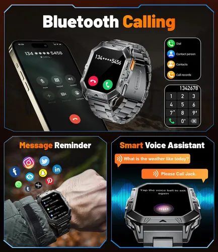 Miniatura 4 de TX1 - Reloj inteligente militar para hombre, 1000 mAh, batería de 80 días de duración, reloj inteligente AMOLED de 2.13 pulgadas, más de 100 modos