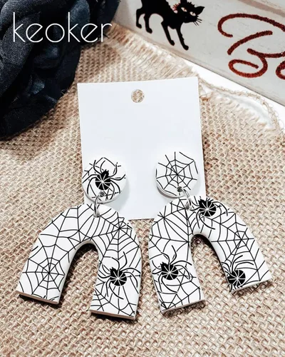 Miniatura 6 de KEOKER Pantalla de seda de Halloween para arcilla polimérica, 6 plantillas de pantalla de seda de otoño para arcilla polimérica en arcilla y otras 6