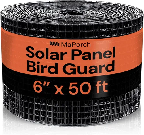MaPorch Red de ardilla para panel solar, malla de acero galvanizado recubierto de PVC, 6 pulgadas x 50 pies, negro, malla de barrera debajo de la