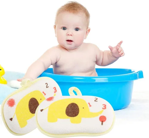 Miniatura 3 de Toalla para niños, lindo patrón de elefante bebé algodón cepillo de baño ducha toalla de baño esponja lavado frotamiento accesorio (amarillo)