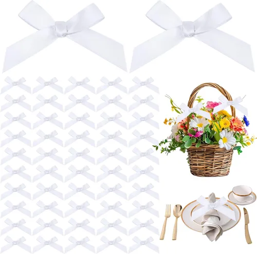 Miniatura 12 de Gejoy 100 mini lazos de oro macizo de 2.6 pulgadas para envolver regalos, lazos de satén preatados, bolsas de manualidades para bodas, cumpleaños