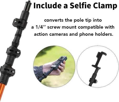 Miniatura 4 de Selfie Trekking Pole – Ultralight 7075 Aluminum Hiking Poles with Built-in 1/4” Mount, Selfie Clamp, Tripod & Camera Kit – Adjustable Flip-Lock