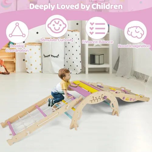 Miniatura 8 de Costzon Pikler - Juego de triángulos plegables 9 en 1, juguetes de escalada para bebés, juego de escalada Montessori de madera para aprendizaje