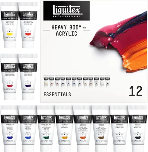 Liquitex Professional Heavy Body - Pintura acrílica, Juego de 12 x 22ml (0.74-oz), Set de Esenciales