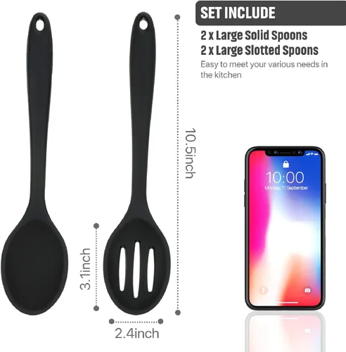 Miniatura 2 de Boao 4 cucharas de silicona para cocinar cucharas grandes antiadherentes de 10.6 pulgadas, cucharas ranuradas resistentes al calor, para mezclar