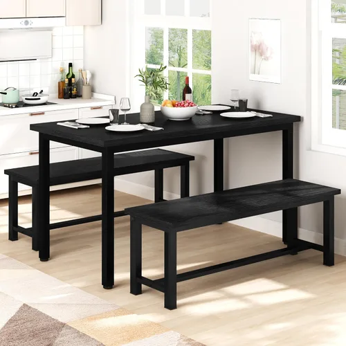 Miniatura 8 de AWQM Banco de mesa, par de 2, banco de comedor, marco de acero grueso, banco de madera, estilo industrial, para cocina y comedor, 12 pulgadas