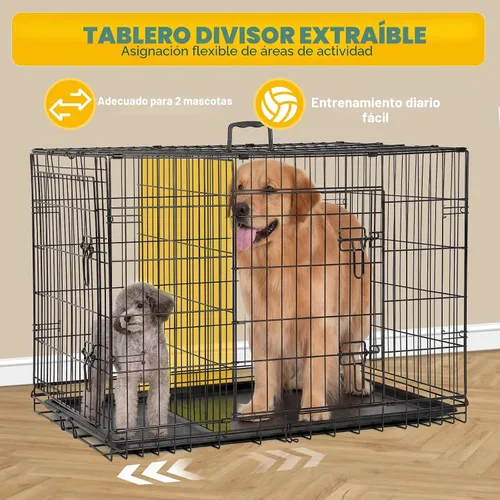 Miniatura 4 de Jaula para perros – Jaula portátil mediana de 36 pulgadas de doble puerta, jaula de alambre de metal para mascotas con bloqueo seguro, bandeja a