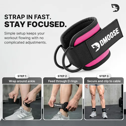Miniatura 9 de DMoose Fitness Ankle Strap for Cable Machine - One Size Fit with Premium Padding Cuffs, Ankle Bands for Working Out, Booty Workouts, Leg Extension