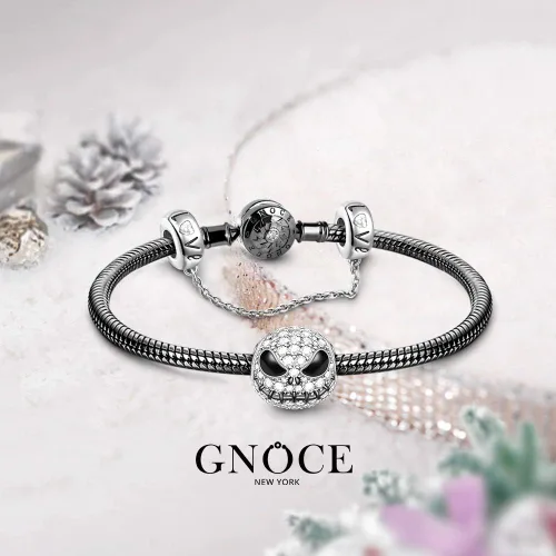 Miniatura 7 de GNOCE Pulsera de plata de ley 925 con colgante de calavera y cadena de seguridad con cierre (7.9)
