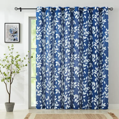 Miniatura 18 de Treatmentex Cortinas blancas y grises para dormitorio de 84 pulgadas de largo, cortinas semitransparentes con estampado de hojas para ventanas