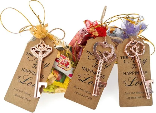 Miniatura 6 de ALIMITOPIA 50 piezas de abrebotellas con llave de esqueleto, despedida de soltera, boda, fiesta, recuerdo, regalo con etiqueta de acompañante y Oro