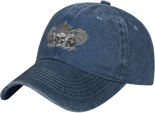 Cowboy Hat Trendy Hats for Man and Women Djustable Four Season Outdoor Baseball Cap of Hell Skull with Angel Navy Blue