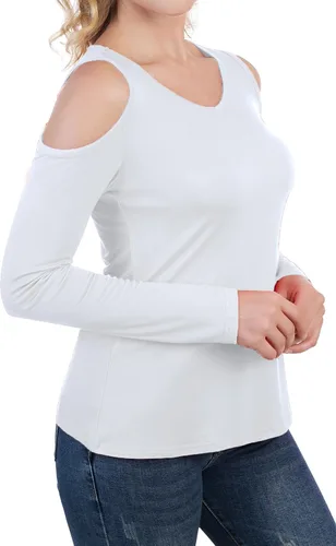 Miniatura 2 de Camiseta de manga larga con cuello en V y hombros descubiertos para mujer