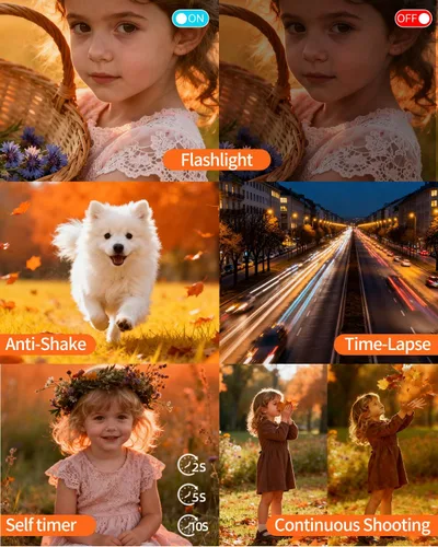 Miniatura 7 de Cámara digital, cámara de enfoque automático 4K 64MP con doble lente, zoom 18X/WiFi/tarjeta de 32 GB, cámaras de apuntar y disparar para regalos