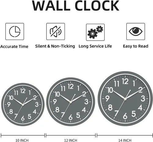 Miniatura 3 de AKCISOT Reloj de pared para baño de 10 pulgadas, relojes de pared analógicos pequeños que funcionan con pilas, silenciosos y sin tictac