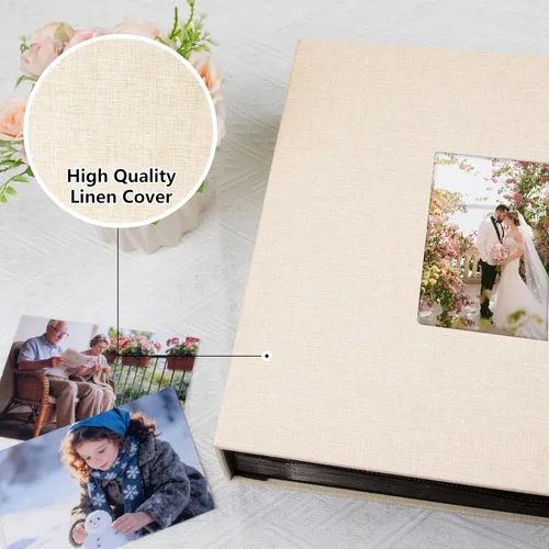Miniatura 6 de Aevdor Álbum de fotos de 1000 bolsillos de 4 x 6 pulgadas, cubierta de lino de gran capacidad, álbumes de fotos familiares para bodas, con capacidad