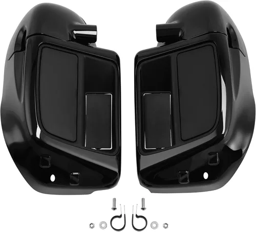 Miniatura 11 de XFMT Motorcycles Carenadura inferior ventilada en negro vívido para piernas con caja de altavoces y rejillas para Harley Touring enfriada por aire