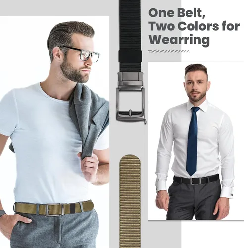 Miniatura 3 de Cinturones de trinquete de liberación rápida para hombre, cinturón de nailon reversible dos en uno para hombre casual y vestido deportivo