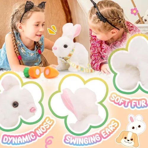 Miniatura 4 de Tagitary Juguetes de peluche electrónicos con sonidos, orejas que se mueven, boca y nariz que se contraen, juguete interactivo de conejo para niños