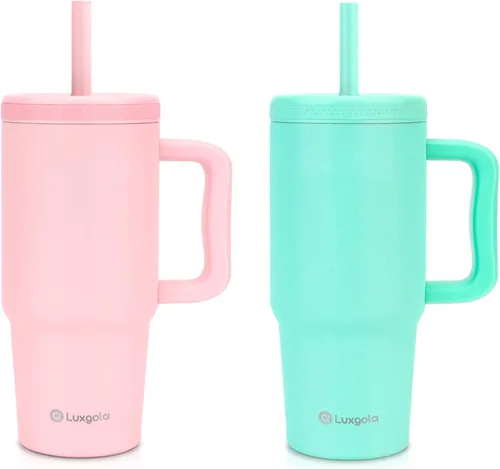 Taza para niños de 24 onzas con asa, tapa de rosca a prueba de fugas con pajita de silicona extraíble, a prueba de derrames, botella aislada