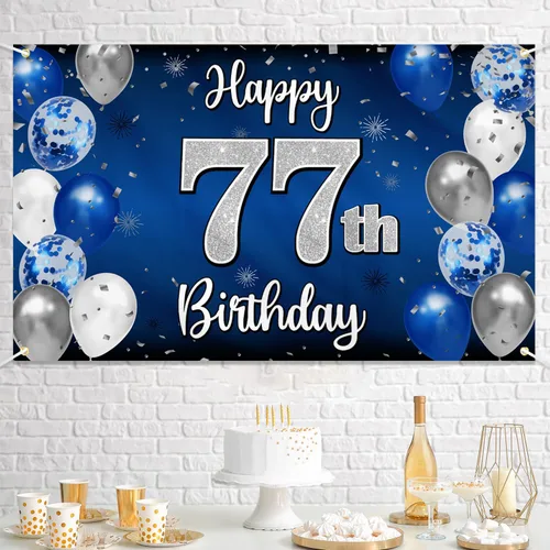 Miniatura 255 de Decoración de feliz cumpleaños 35, globo azul y plateado de 35 años, cartel grande de telón de fondo de cumpleaños, suministros para fiesta de 35th