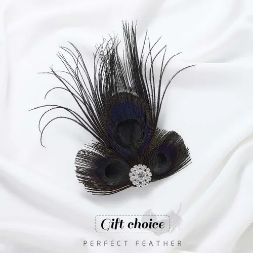 Miniatura 2 de GORTIN Diadema Art Deco con clip de plumas negras de los años 20 con diamantes de imitación de pavo real para mujeres, niñas, fiestas, bailes