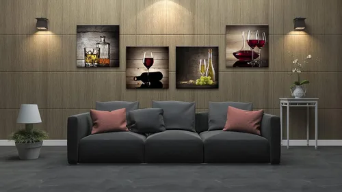 Miniatura 3 de Wieco Art Copas de vino tinto grandes, modernas, 4 paneles envueltos en galería, impresiones abstractas de lienzo giclée, obras de arte