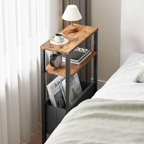 Miniatura 5 de Mesa auxiliar estrecha, mesa auxiliar delgada con estante para revistas, mesa auxiliar para espacios pequeños, mesa auxiliar de 3 niveles para sofá