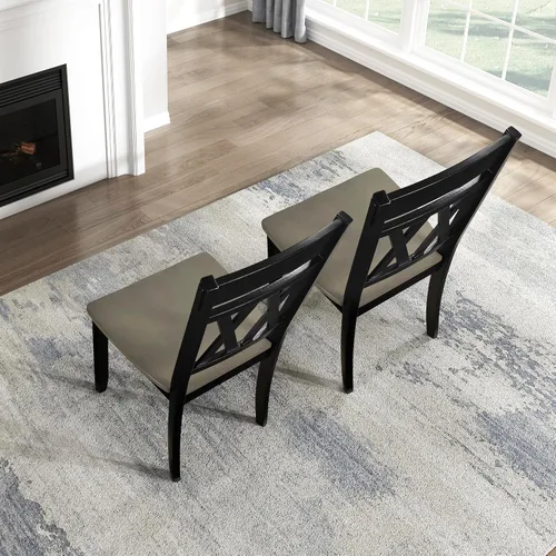 Miniatura 7 de Lexicon Silla de comedor de madera estilo granja, juego de 2, respaldo cruzado doble, sillas rústicas sin brazos, muebles de cocina y comedor, Negro