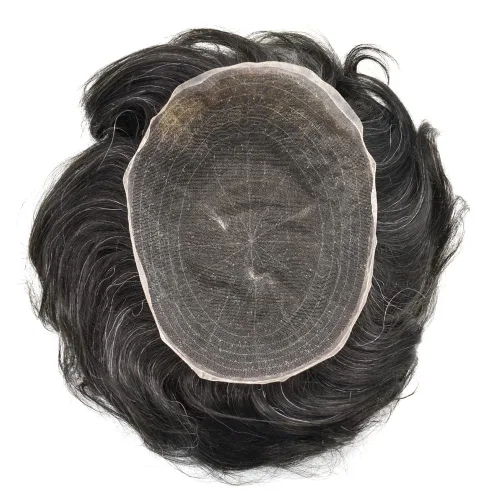 Miniatura 71 de Toupee para hombres nudos blanqueados hombres toupee hairpieces europeo virgen sistema de reemplazo de cabello humano suave encaje francés hombres