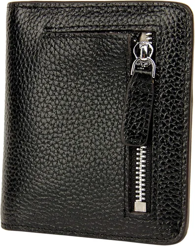 BIG SALE-AINIMOER billetera de bolsillo pequeña con cremallera, plegable, compacta de cuero con bloqueo por identificación por radiofrecuencia, para