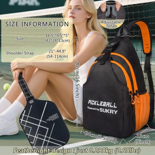 Miniatura 4 de SUKRY Mochila ligera para pickleball para hombres y mujeres con múltiples bolsillos, mochila cruzada para gimnasio y viaje, accesorios para Naranja