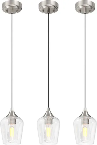 Miniatura 10 de VONLUCE Lámpara colgante para isla de cocina, lámpara colgante negra mate con base E26 y cable ajustable, iluminación colgante moderna con pantalla