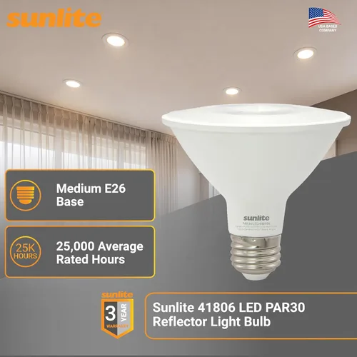 Miniatura 2 de Sunlite Foco reflector LED PAR30 41808, 9 vatios (75 W = ), 750 lúmenes, base E26 media, 90 CRI, regulable, reflector, Energy Star, cumple