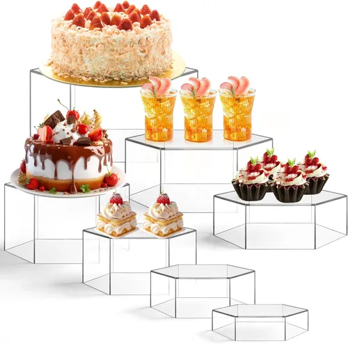 Miniatura 12 de Leinuosen Juego de 7 elevadores de buffet extra grandes de 8" a 14" caja de exhibición de acrílico cuadrada elevador de mesa de postres para Blanco