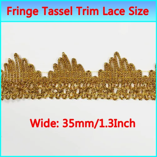 Miniatura 2 de Cinta de encaje dorado trenzada de poliéster de 14 yardas, 35 mm de ancho, para costura, manualidades, ropa, cortinas, accesorios, pantalla