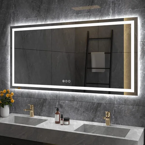 Miniatura 37 de Amorho Espejo de baño LED de 24 x 32 pulgadas con luces, iluminación frontal y retroiluminación, regulable continuamente, antiniebla, vidrio Frente