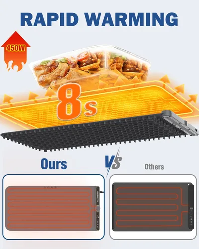 Miniatura 3 de Tapete de calentamiento de alimentos extragrande, bandeja de calentamiento eléctrico de calentamiento rápido con 9 ajustes de temperatura y Gris