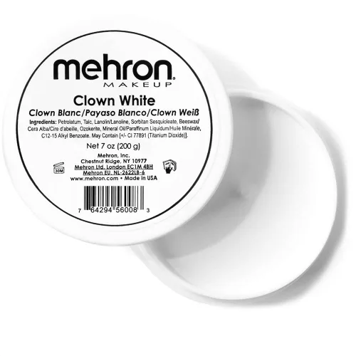 Mehron Makeup Clown White - Maquillaje profesional en crema para pintura facial | Pintura facial blanca para escenario, película, cosplay y mimo |