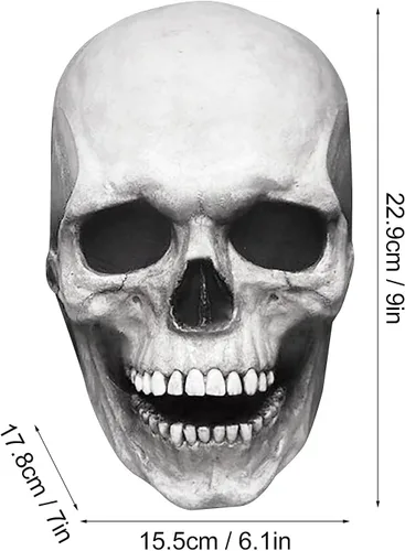Miniatura 6 de Máscara de calavera con mandíbula móvil, máscara de calavera humana con mandíbula móvil, espeluznante casco de látex realista para Halloween gris