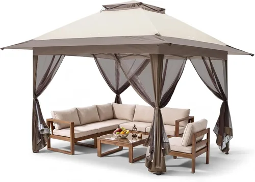 Miniatura 16 de EAGLE PEAK Gazebo desplegable de 11 x 11 pies con red de malla, toldo con mosquitero fácil de instalar para patio y jardín trasero, gazebo al aire