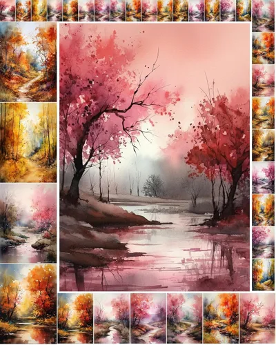 Miniatura 18 de Paquete de papel Decoupage (35 hojas de 6 x 8 pulgadas), hermosos paisajes serenos de cabañas y bosques en invierno, FLONZ - Tarjetas de ilustración