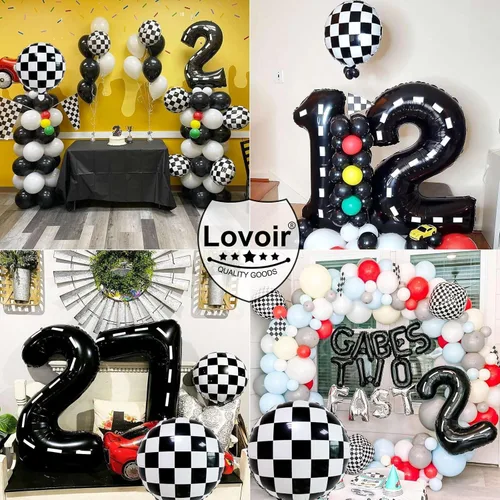 Miniatura 7 de Globo negro número 2 de 40 pulgadas, globos de helio de tereftalato de polietileno de gran tamaño para niños, 2º auto de carreras, camión monstruo