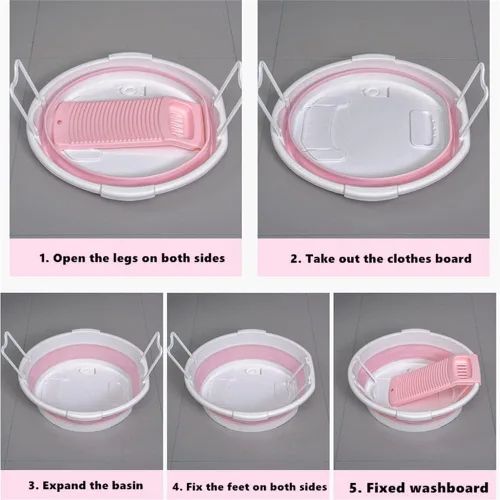 Miniatura 4 de Lavabo plegable para lavar a mano, bañera antideslizante con tabla de lavado integrada para lavar a mano lavandería hogar (verde)