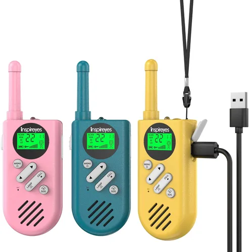 Miniatura 21 de Inspireyes Walkie Talkies para niños recargables, juguetes para niños y niñas de 3 a 12 años, paquete de 2 radios bidireccionales de largo alcance